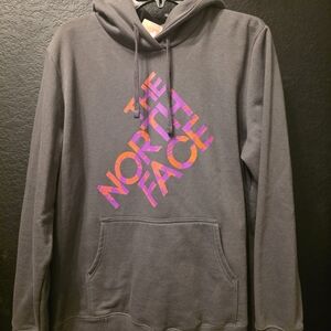 The North Face Men's Gray Pullover Hoodie with Pink/Orange Logo